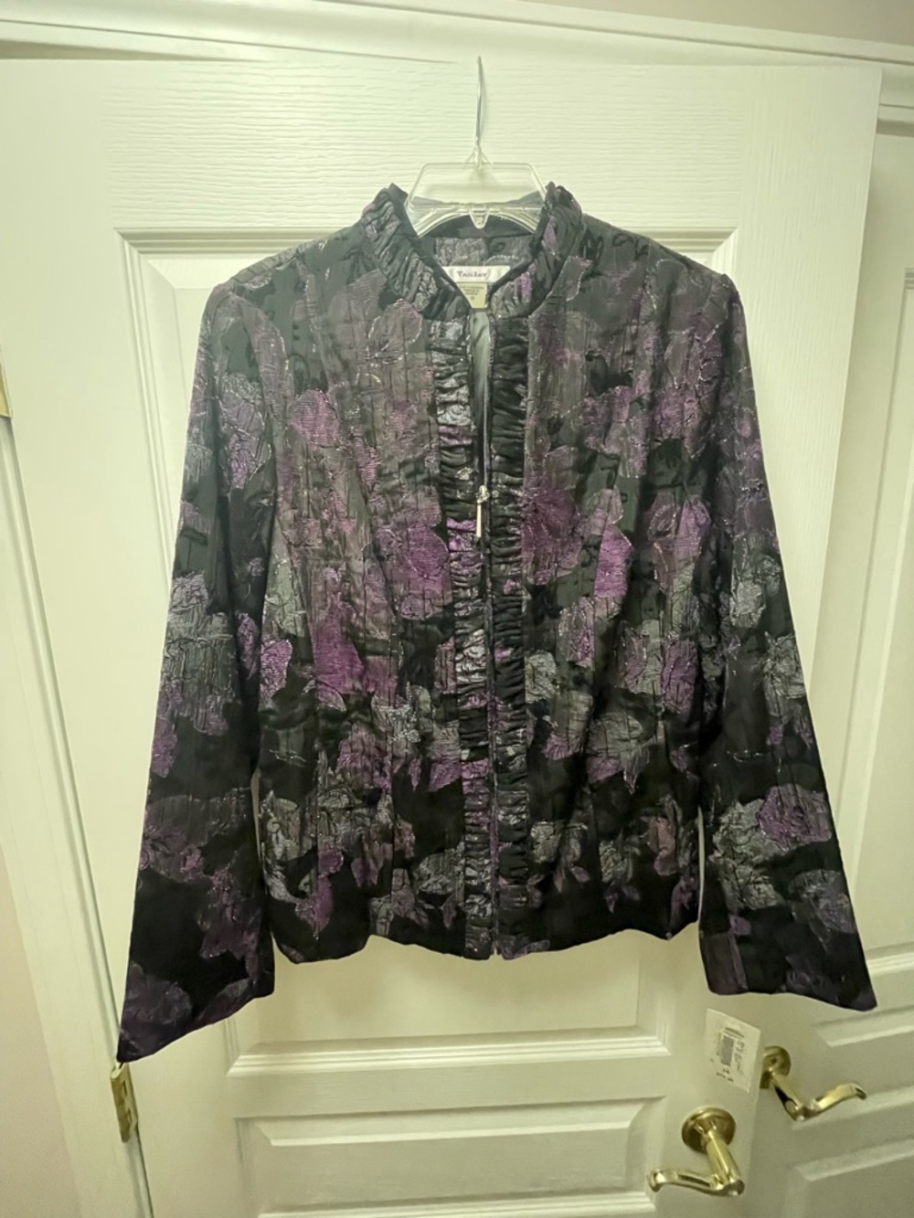 TanJay Black and Purple Floral Satin Jacket